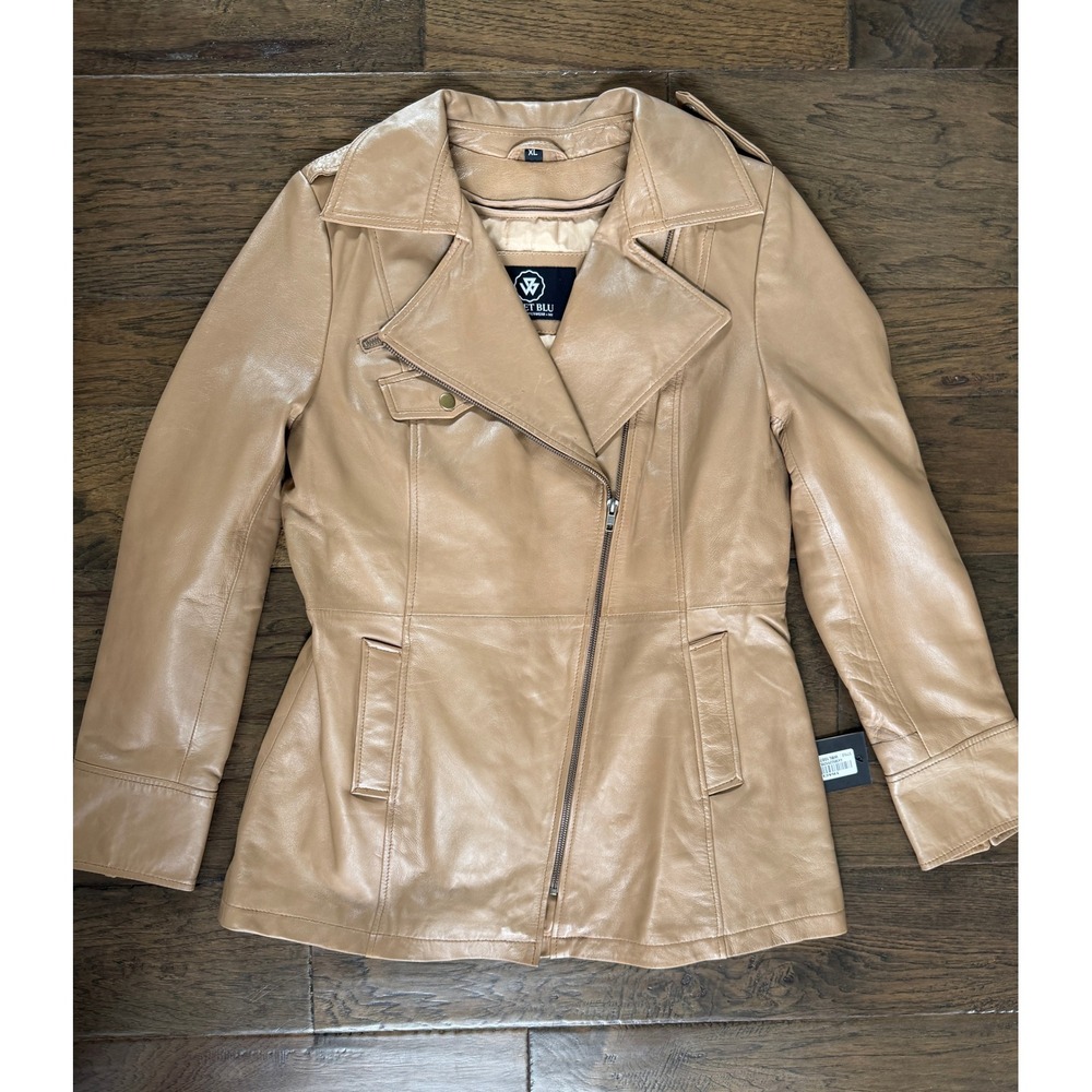 NWT Whet Blu Women's Tan Leather Jacket - Size XL Removable Lining Mob Wife